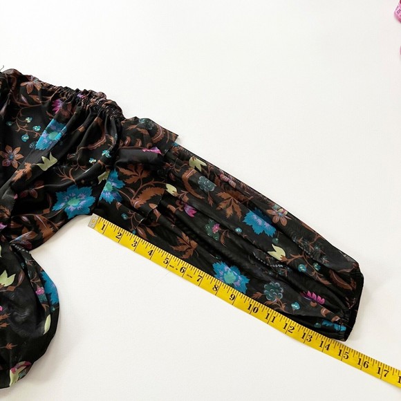 Free People Wildflower Honey Top Black Floral Cropped Peasant Mesh Sz Small - Picture 13 of 13